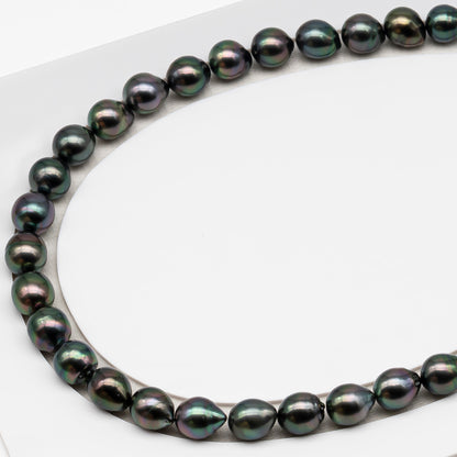 10-11mm Tahitian Pearl in Full Strand (No Hole), Natural Colors , Temporarily Strung Black Pearls for Jewelry Making, SKU # 3307TH