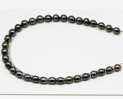 10-11mm Tahitian Pearl in Full Strand (No Hole), Natural Colors , Temporarily Strung Black Pearls for Jewelry Making, SKU # 3307TH