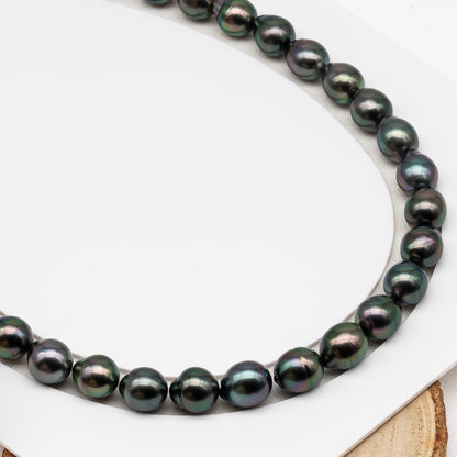 10-11mm Tahitian Pearl in Full Strand (No Hole), Natural Colors , Temporarily Strung Black Pearls for Jewelry Making, SKU # 3307TH
