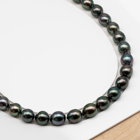10-11mm Tahitian Pearl in Full Strand (No Hole), Natural Colors , Temporarily Strung Black Pearls for Jewelry Making, SKU # 3307TH