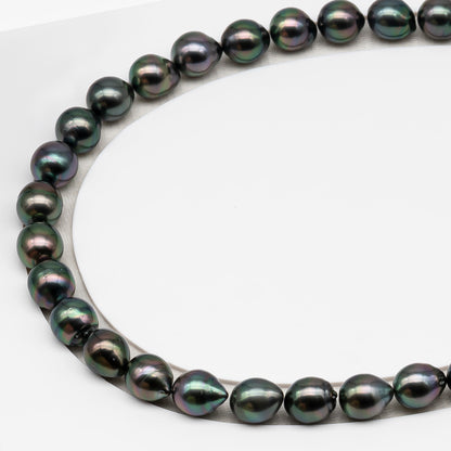 10-11mm Tahitian Pearl in Full Strand (No Hole), Natural Colors , Temporarily Strung Black Pearls for Jewelry Making, SKU # 3307TH