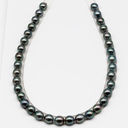 10-11mm Tahitian Pearl in Full Strand (No Hole), Natural Colors , Temporarily Strung Black Pearls for Jewelry Making, SKU # 3308TH