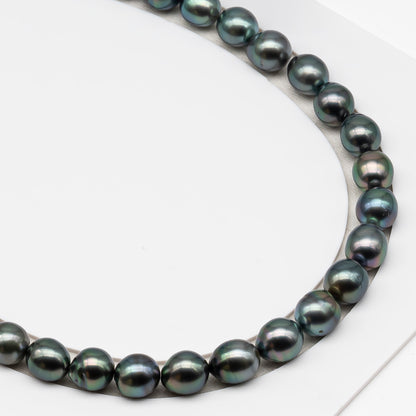 10-11mm Tahitian Pearl in Full Strand (No Hole), Natural Colors , Temporarily Strung Black Pearls for Jewelry Making, SKU # 3308TH