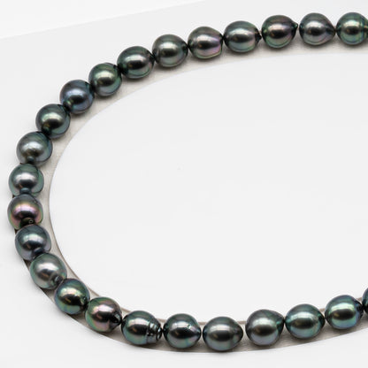 10-11mm Tahitian Pearl in Full Strand (No Hole), Natural Colors , Temporarily Strung Black Pearls for Jewelry Making, SKU # 3308TH