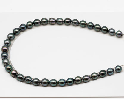 10-11mm Tahitian Pearl in Full Strand (No Hole), Natural Colors , Temporarily Strung Black Pearls for Jewelry Making, SKU # 3308TH