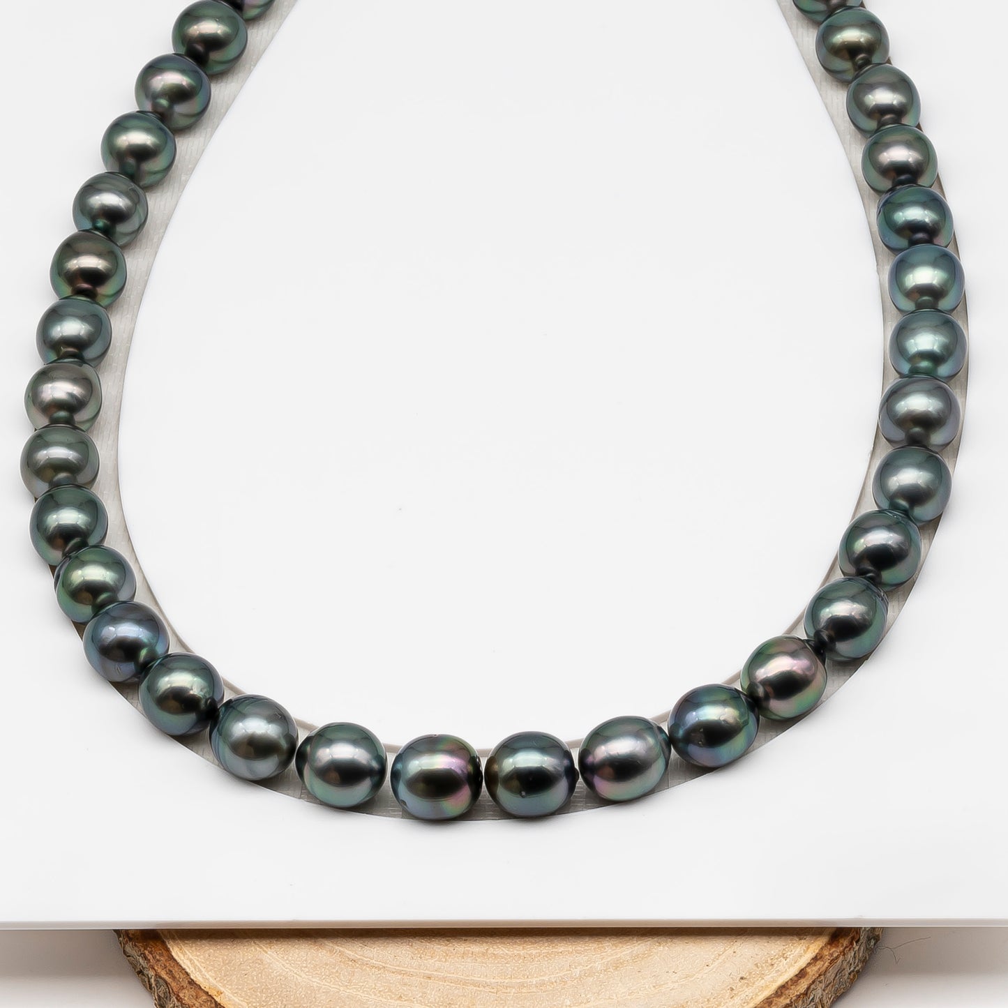 10-11mm Tahitian Pearl in Full Strand (No Hole), Natural Colors , Temporarily Strung Black Pearls for Jewelry Making, SKU # 3308TH