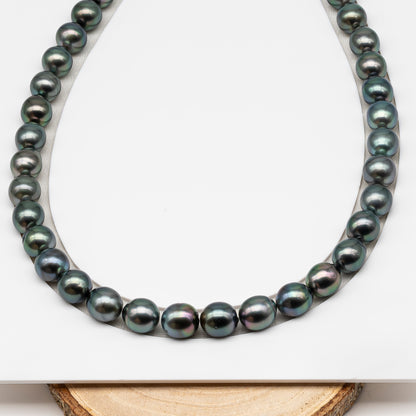 10-11mm Tahitian Pearl in Full Strand (No Hole), Natural Colors , Temporarily Strung Black Pearls for Jewelry Making, SKU # 3308TH