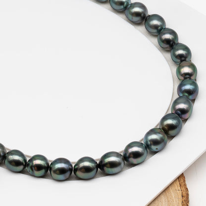 10-11mm Tahitian Pearl in Full Strand (No Hole), Natural Colors , Temporarily Strung Black Pearls for Jewelry Making, SKU # 3308TH