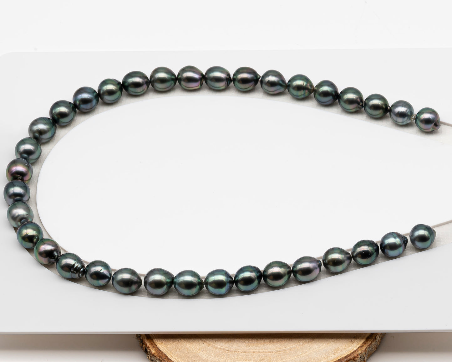 10-11mm Tahitian Pearl in Full Strand (No Hole), Natural Colors , Temporarily Strung Black Pearls for Jewelry Making, SKU # 3308TH