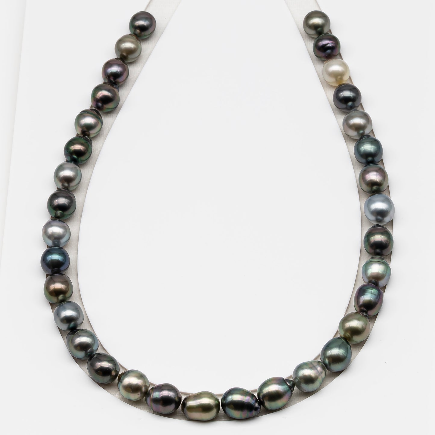 10-11mm Tahitian Pearl in Full Strand (No Hole), Natural Colors , Temporarily Strung Black Pearls for Jewelry Making, SKU # 3309TH