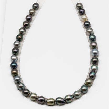 10-11mm Tahitian Pearl in Full Strand (No Hole), Natural Colors , Temporarily Strung Black Pearls for Jewelry Making, SKU # 3309TH