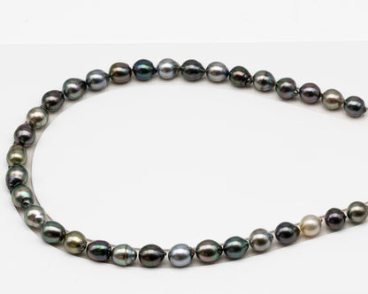 10-11mm Tahitian Pearl in Full Strand (No Hole), Natural Colors , Temporarily Strung Black Pearls for Jewelry Making, SKU # 3309TH