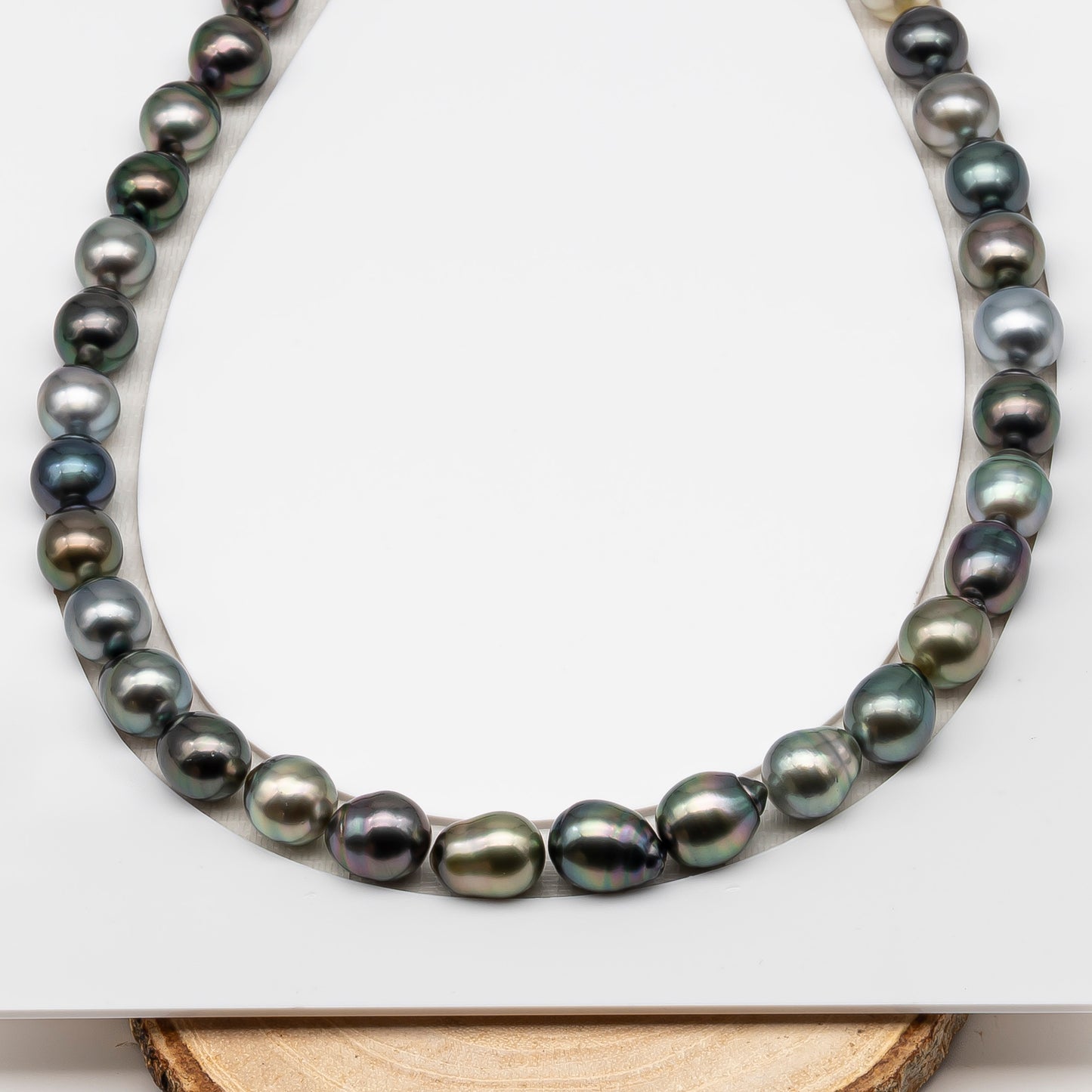 10-11mm Tahitian Pearl in Full Strand (No Hole), Natural Colors , Temporarily Strung Black Pearls for Jewelry Making, SKU # 3309TH