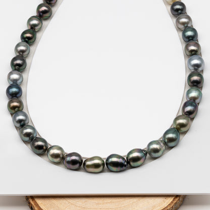 10-11mm Tahitian Pearl in Full Strand (No Hole), Natural Colors , Temporarily Strung Black Pearls for Jewelry Making, SKU # 3309TH