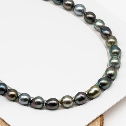 10-11mm Tahitian Pearl in Full Strand (No Hole), Natural Colors , Temporarily Strung Black Pearls for Jewelry Making, SKU # 3309TH