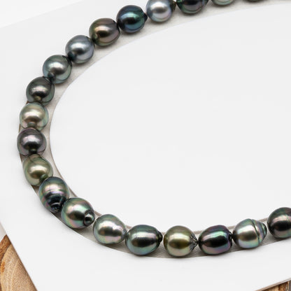 10-11mm Tahitian Pearl in Full Strand (No Hole), Natural Colors , Temporarily Strung Black Pearls for Jewelry Making, SKU # 3309TH