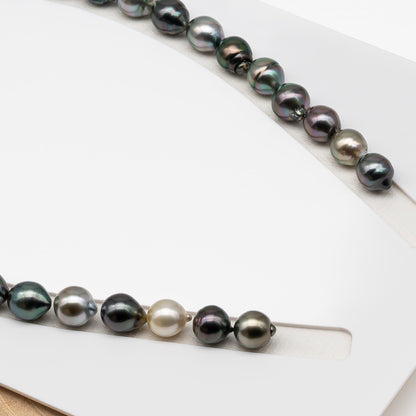 10-11mm Tahitian Pearl in Full Strand (No Hole), Natural Colors , Temporarily Strung Black Pearls for Jewelry Making, SKU # 3309TH