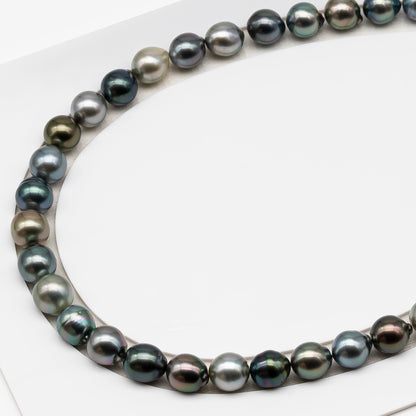 10-11mm Tahitian Pearl in Full Strand (No Hole), Natural Colors , Temporarily Strung Black Pearls for Jewelry Making, SKU # 3310TH