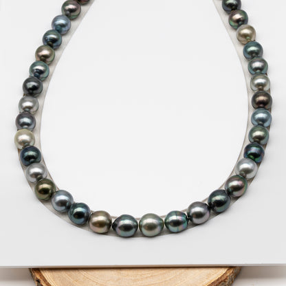 10-11mm Tahitian Pearl in Full Strand (No Hole), Natural Colors , Temporarily Strung Black Pearls for Jewelry Making, SKU # 3310TH
