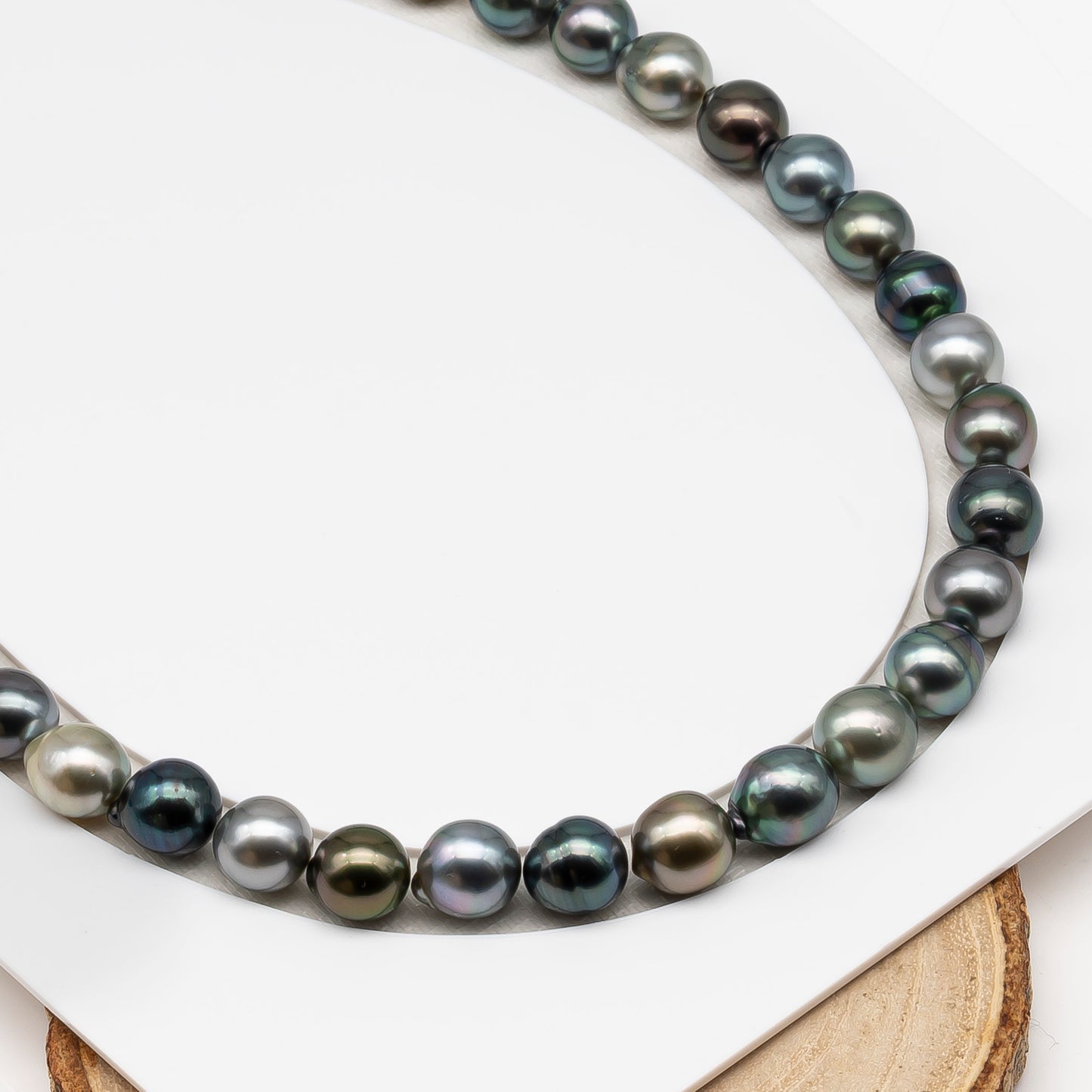 10-11mm Tahitian Pearl in Full Strand (No Hole), Natural Colors , Temporarily Strung Black Pearls for Jewelry Making, SKU # 3310TH