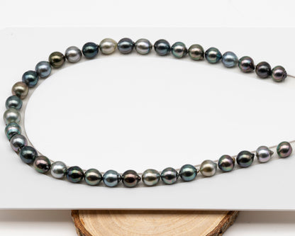 10-11mm Tahitian Pearl in Full Strand (No Hole), Natural Colors , Temporarily Strung Black Pearls for Jewelry Making, SKU # 3310TH