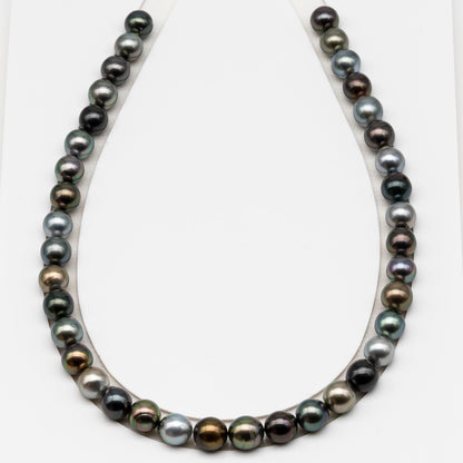10-11mm Tahitian Pearl in Full Strand (No Hole), Natural Colors , Temporarily Strung Black Pearls for Jewelry Making, SKU # 3311TH