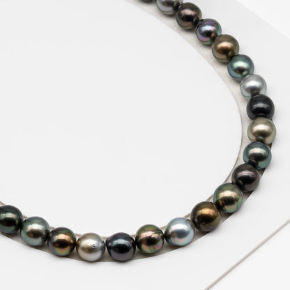 10-11mm Tahitian Pearl in Full Strand (No Hole), Natural Colors , Temporarily Strung Black Pearls for Jewelry Making, SKU # 3311TH