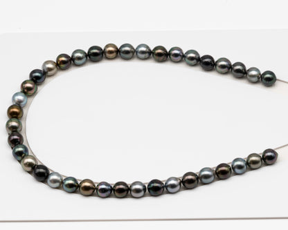 10-11mm Tahitian Pearl in Full Strand (No Hole), Natural Colors , Temporarily Strung Black Pearls for Jewelry Making, SKU # 3311TH