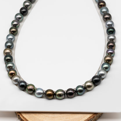 10-11mm Tahitian Pearl in Full Strand (No Hole), Natural Colors , Temporarily Strung Black Pearls for Jewelry Making, SKU # 3311TH