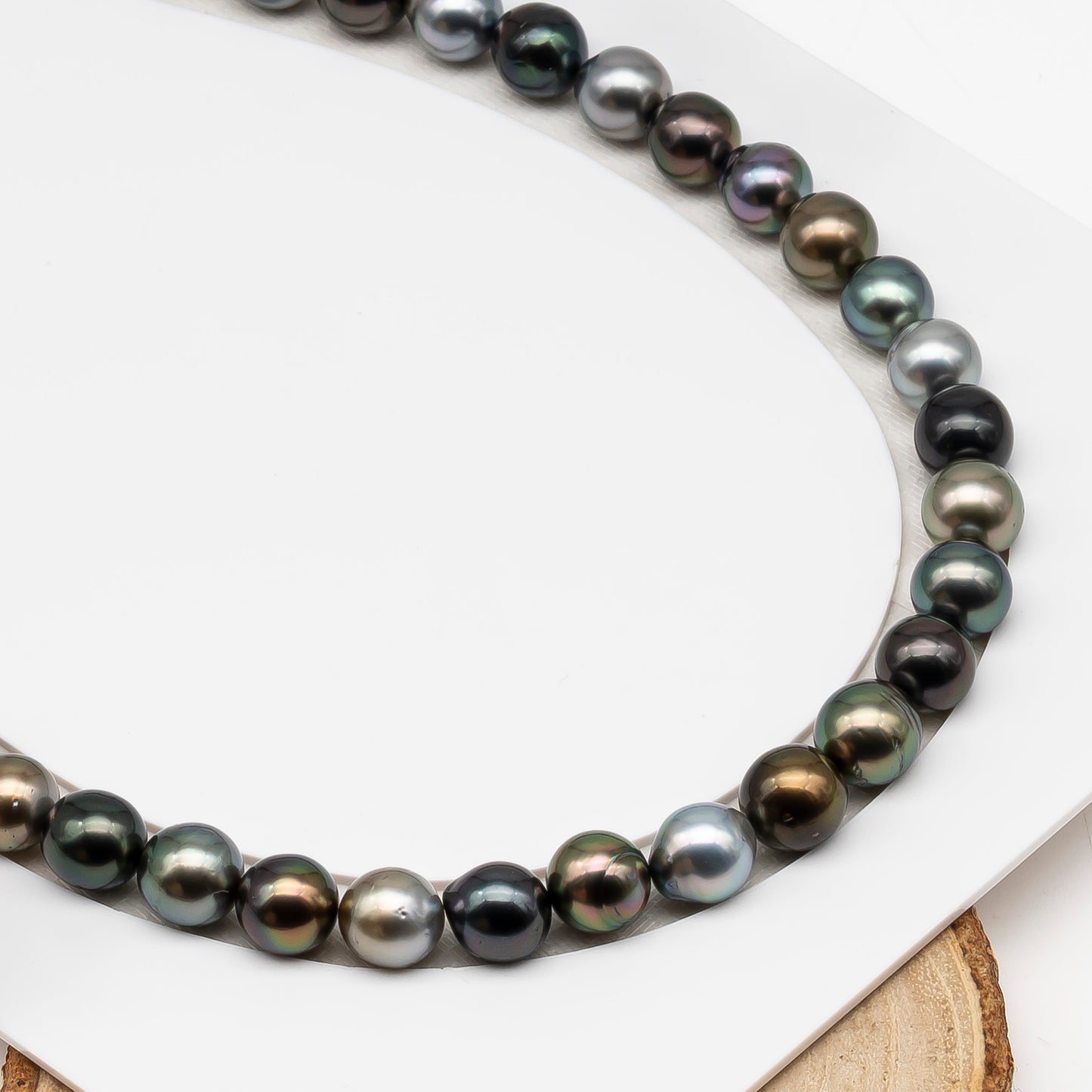 10-11mm Tahitian Pearl in Full Strand (No Hole), Natural Colors , Temporarily Strung Black Pearls for Jewelry Making, SKU # 3311TH
