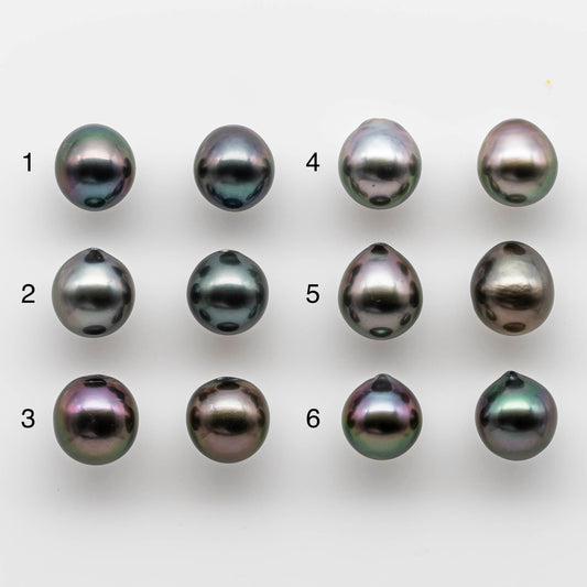 10-11mm Tahitian Pearl Teardrop with High Luster and Blemish, Matching Pair Loose Undrilled for Making Earring or Pendant, SKU # 1814TH