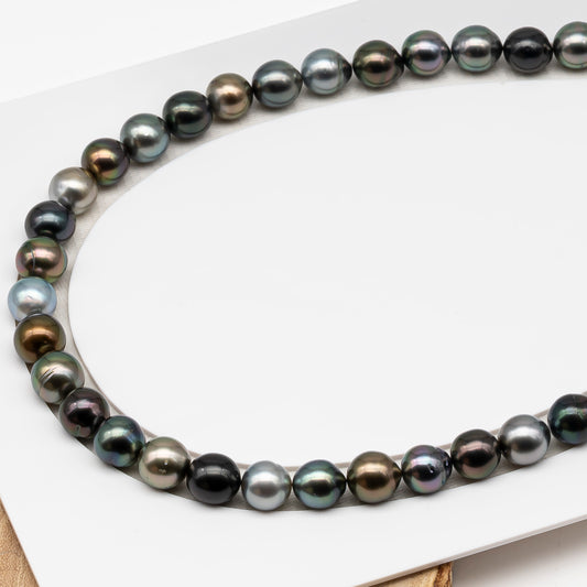 10-11mm Tahitian Pearl in Full Strand (No Hole), Natural Colors , Temporarily Strung Black Pearls for Jewelry Making, SKU # 3311TH