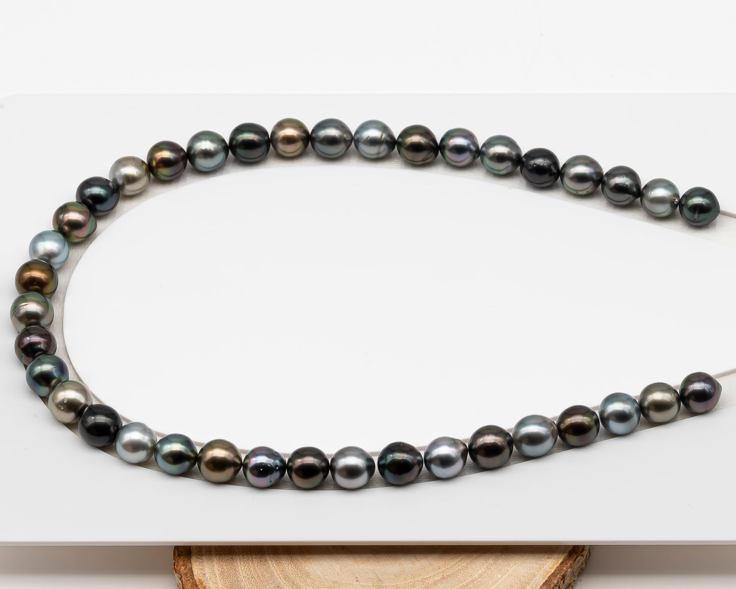 10-11mm Tahitian Pearl in Full Strand (No Hole), Natural Colors , Temporarily Strung Black Pearls for Jewelry Making, SKU # 3311TH