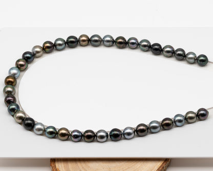 10-11mm Tahitian Pearl in Full Strand (No Hole), Natural Colors , Temporarily Strung Black Pearls for Jewelry Making, SKU # 3311TH