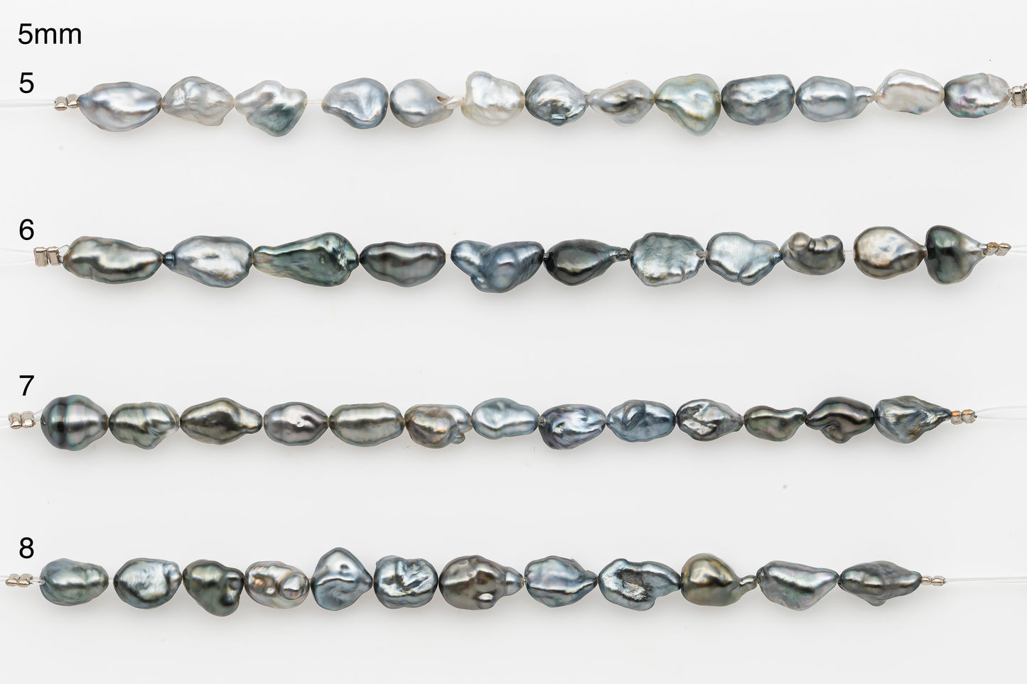 4, 5, 6mm Tahitian Keshi Pearl in Short Strand, All Natural Colors with High Luster, for Jewelry Making, SKU # 3313TH