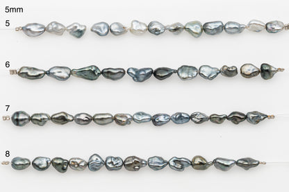 4, 5, 6mm Tahitian Keshi Pearl in Short Strand, All Natural Colors with High Luster, for Jewelry Making, SKU # 3313TH