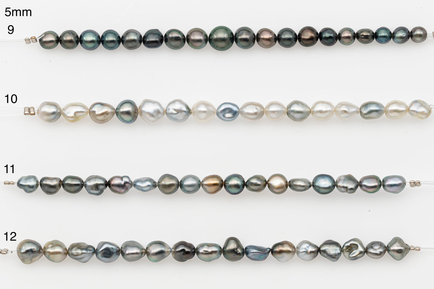 4, 5, 6mm Tahitian Keshi Pearl in Short Strand, All Natural Colors with High Luster, for Jewelry Making, SKU # 3314TH