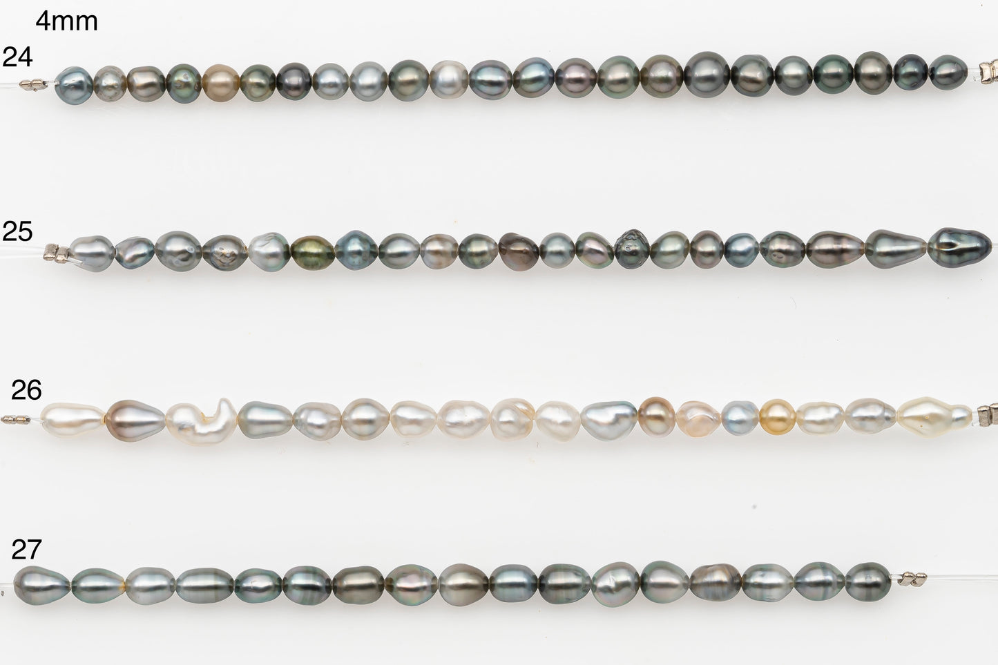 4, 5, 6mm Tahitian Keshi Pearl in Short Strand, All Natural Colors with High Luster, for Jewelry Making, SKU # 3314TH