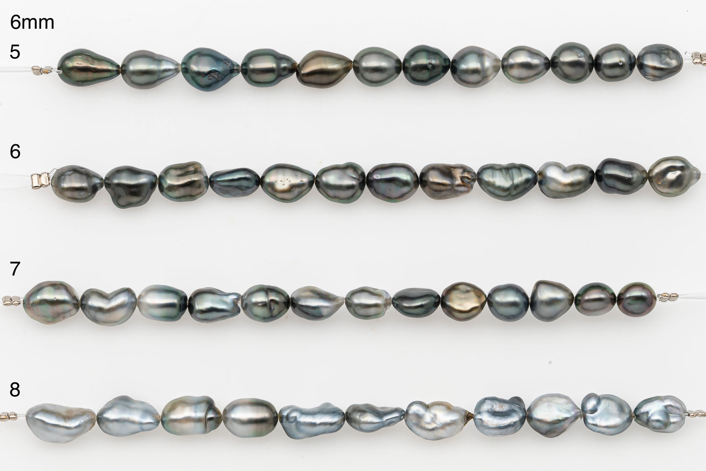 4, 5, 6mm Tahitian Keshi Pearl in Short Strand, All Natural Colors with High Luster, for Jewelry Making, SKU # 3314TH