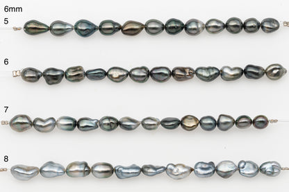 4, 5, 6mm Tahitian Keshi Pearl in Short Strand, All Natural Colors with High Luster, for Jewelry Making, SKU # 3314TH