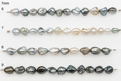 7, 8, 9mm Tahitian Keshi Pearl in Short Strand, All Natural Colors with High Luster, for Jewelry Making, SKU # 3315TH