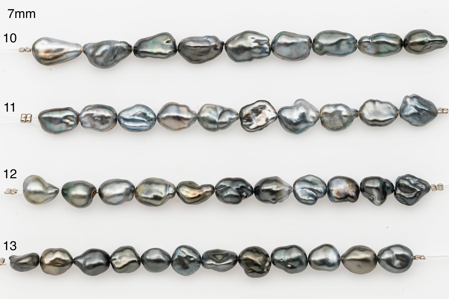7, 8, 9mm Tahitian Keshi Pearl in Short Strand, All Natural Colors with High Luster, for Jewelry Making, SKU # 3315TH