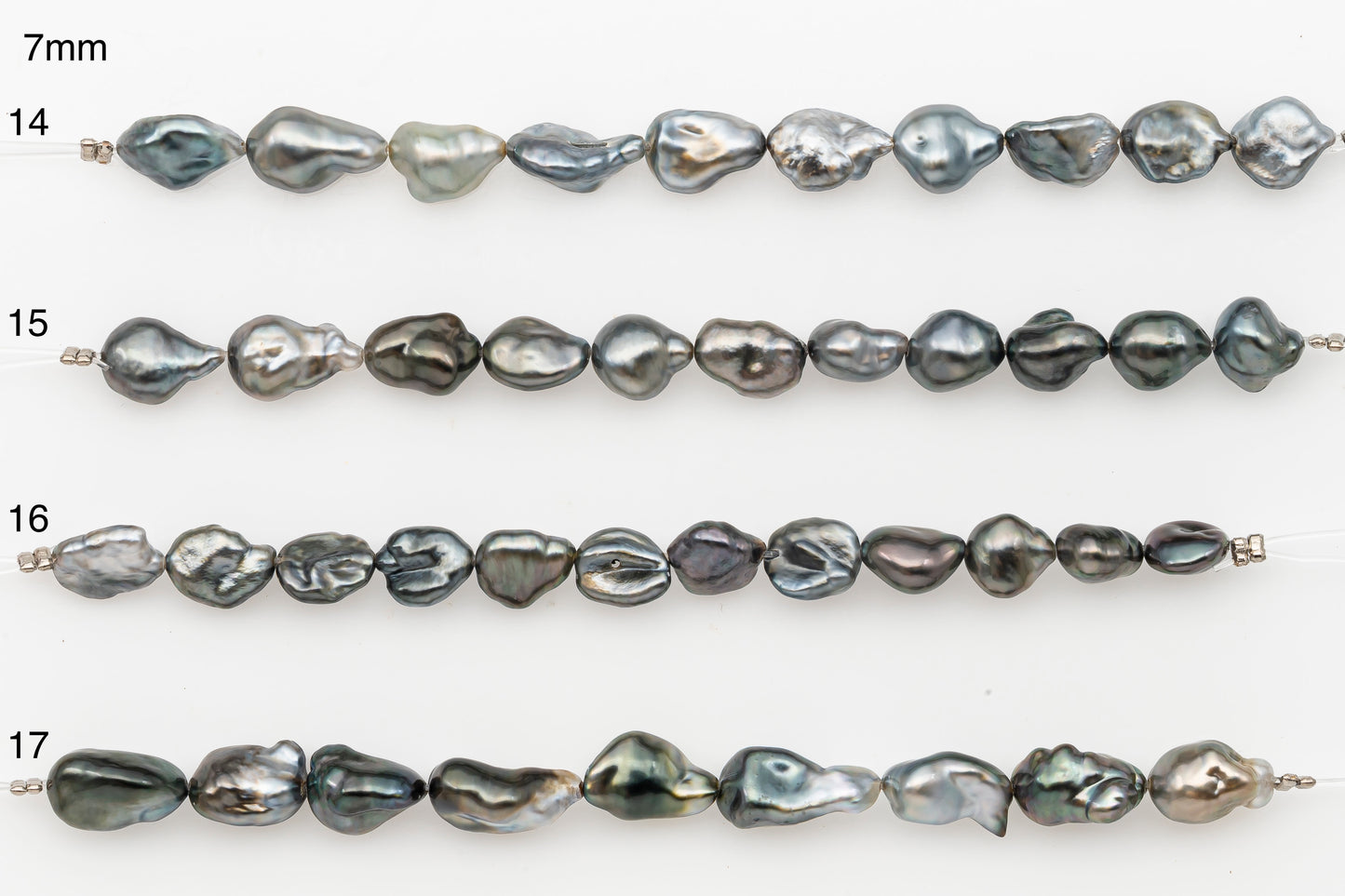 7, 8, 9mm Tahitian Keshi Pearl in Short Strand, All Natural Colors with High Luster, for Jewelry Making, SKU # 3315TH