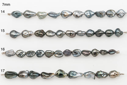 7, 8, 9mm Tahitian Keshi Pearl in Short Strand, All Natural Colors with High Luster, for Jewelry Making, SKU # 3315TH