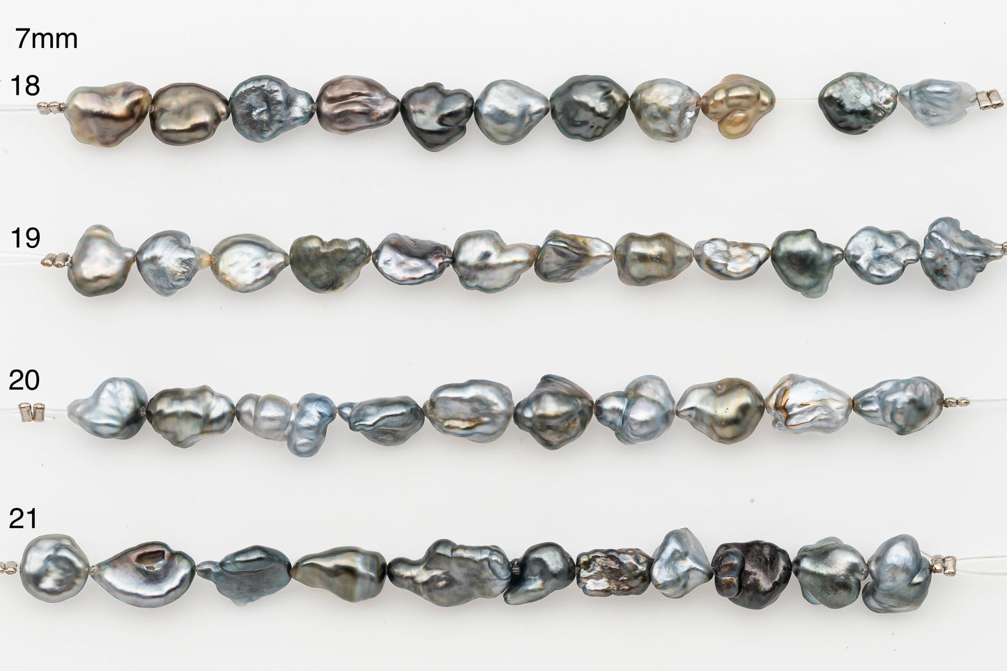 7, 8, 9mm Tahitian Keshi Pearl in Short Strand, All Natural Colors with High Luster, for Jewelry Making, SKU # 3315TH