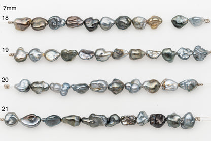 7, 8, 9mm Tahitian Keshi Pearl in Short Strand, All Natural Colors with High Luster, for Jewelry Making, SKU # 3315TH