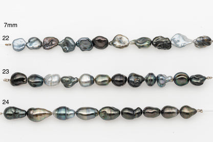7, 8, 9mm Tahitian Keshi Pearl in Short Strand, All Natural Colors with High Luster, for Jewelry Making, SKU # 3315TH