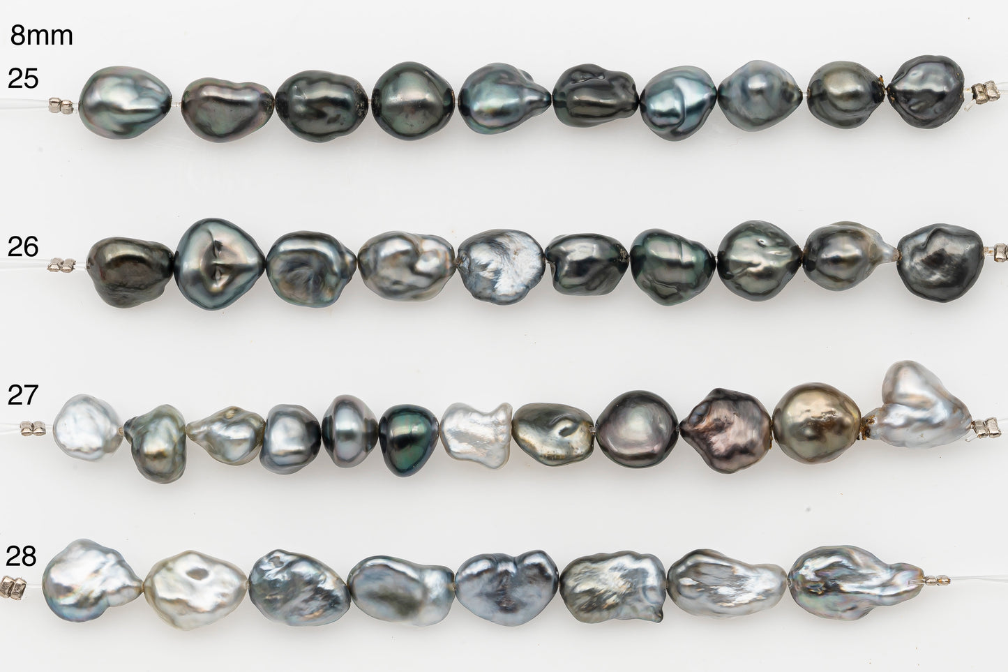 7, 8, 9mm Tahitian Keshi Pearl in Short Strand, All Natural Colors with High Luster, for Jewelry Making, SKU # 3315TH