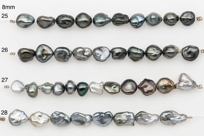 7, 8, 9mm Tahitian Keshi Pearl in Short Strand, All Natural Colors with High Luster, for Jewelry Making, SKU # 3315TH