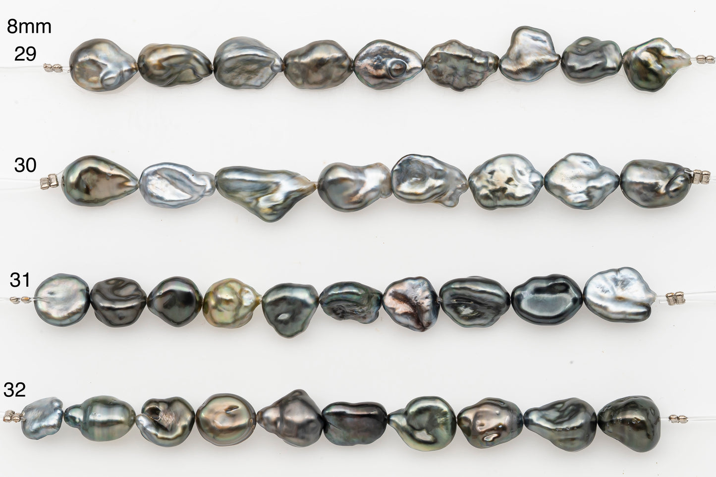 7, 8, 9mm Tahitian Keshi Pearl in Short Strand, All Natural Colors with High Luster, for Jewelry Making, SKU # 3315TH